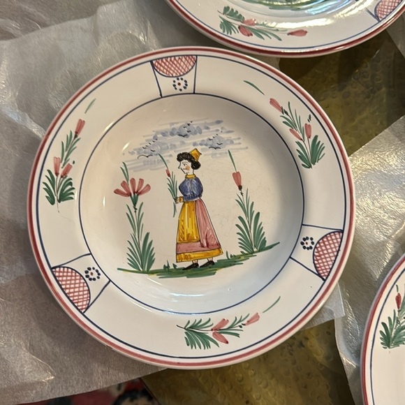 6 Sberna Deruta Italy Quimper Style Pottery Round Bowls 10 inch. Set of Six - Picture 4 of 10